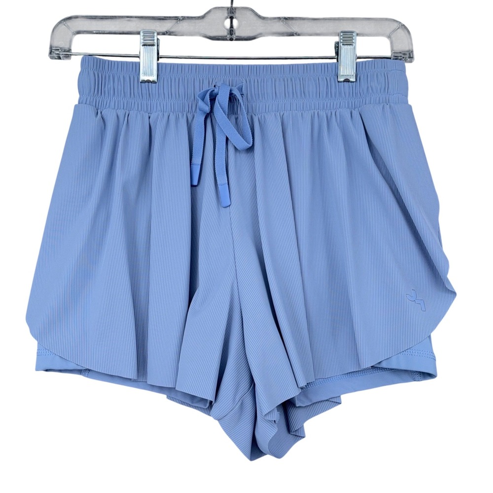 Joy Lab Womens Extra Small Light Blue Ribbed 2-in-1 Layered Athletic Shorts XS